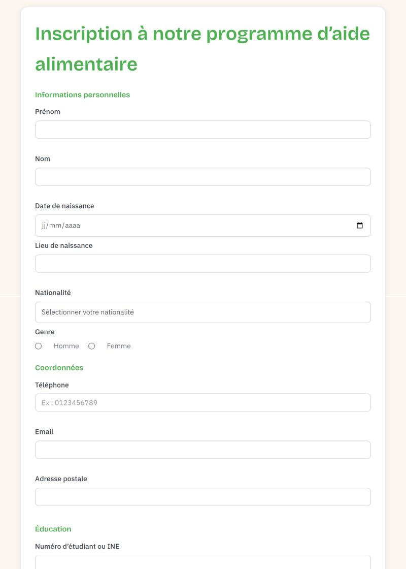Formulaire d'inscription en ligne